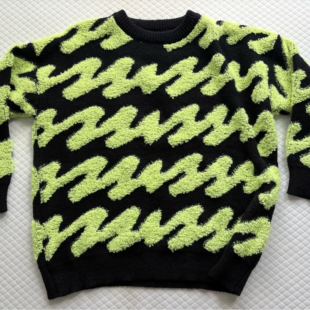SHEIN Black and Neon Green Crewneck Sweater